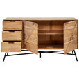 SIDEBOARD Akazie vollmassiv Schwarz, Akaziefarben Einlegeboden  - Schwarz/Akaziefarben, Design, Holz/Metall (145/80/45cm) - Ambia Home