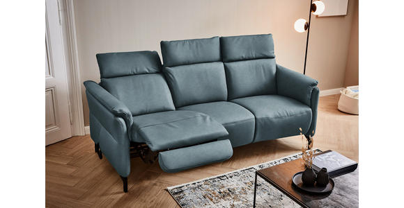 TRAPEZSOFA in Echtleder Graublau  - Graublau/Schwarz, KONVENTIONELL, Leder/Metall (221/103/95cm) - Dieter Knoll