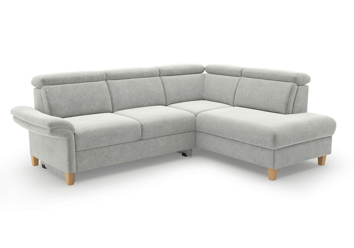 ECKSOFA GLENDALE E Hellgrau Flachgewebe  - Eichefarben/Hellgrau, KONVENTIONELL, Holz/Textil (247/193cm) - Sit & More