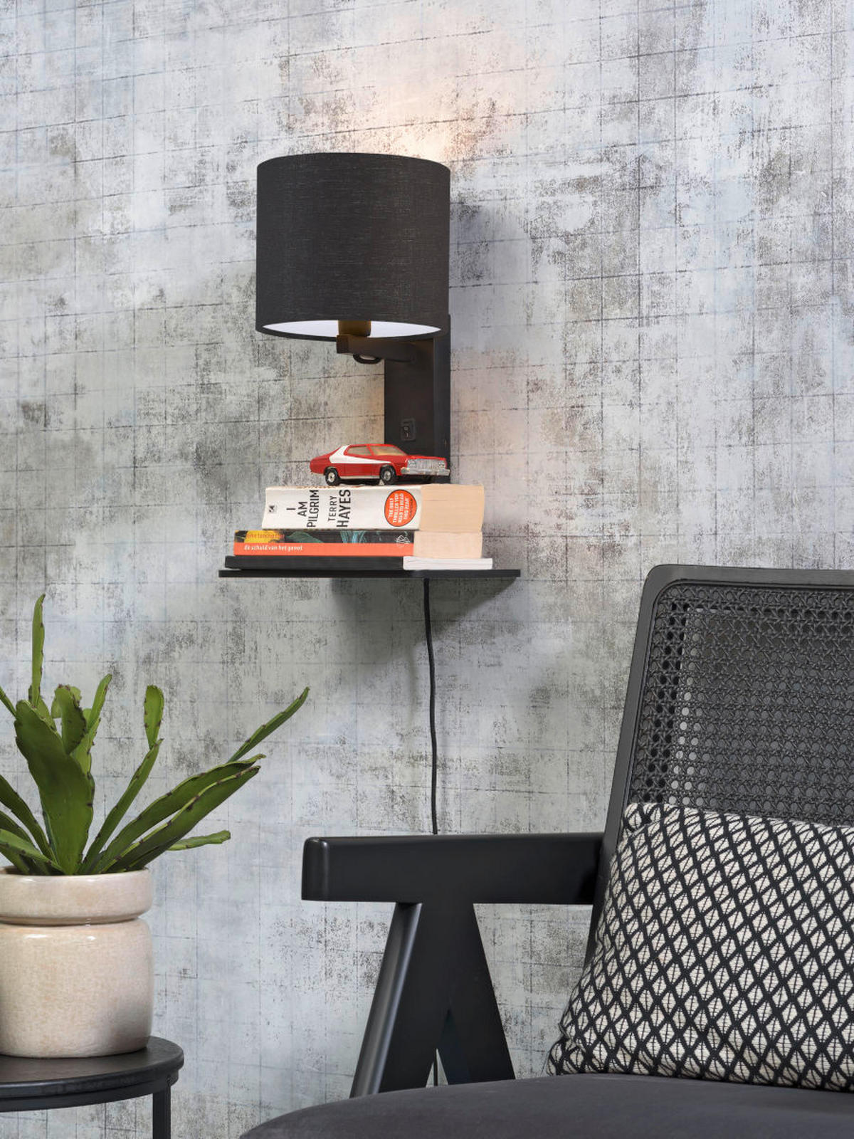 WANDLEUCHTE GOOD&MOJO  19/24/36 cm  - Dunkelgrau/Schwarz, Trend, Holz/Textil (19/24/36cm) - Good & Mojo