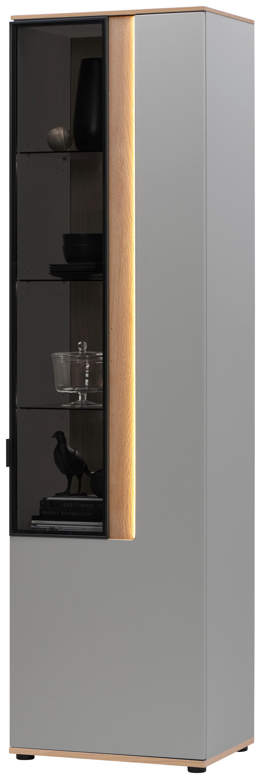 VITRIN furnérozott vad tölgy világosszürke  - világosszürke/antracit, Design, faalapú anyag/üveg (60,6/213,1/42cm) - Dieter Knoll