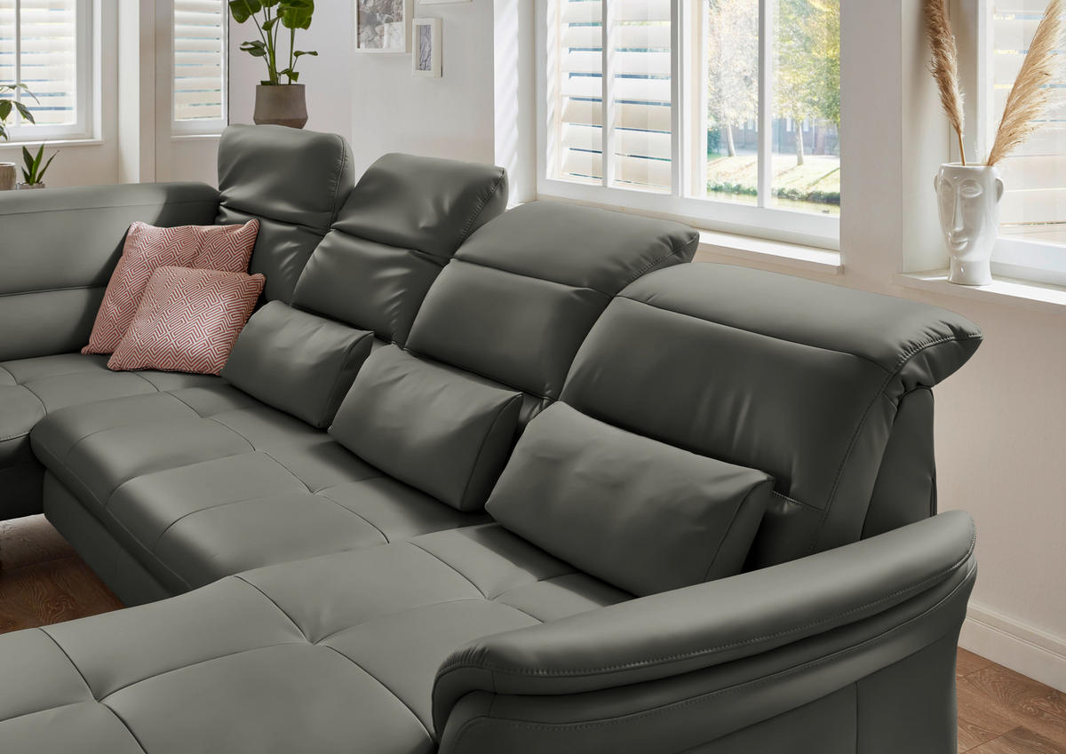 WOHNLANDSCHAFT in Echtleder Grau  - Schwarz/Grau, Design, Leder/Metall (206/336/181cm) - Beldomo Speed