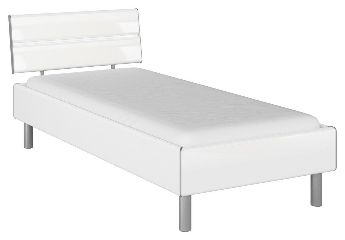 BETT 90/200 cm  in Weiß Hochglanz  - Weiß Hochglanz/Alufarben, Design, Metall (90/200cm) - Carryhome