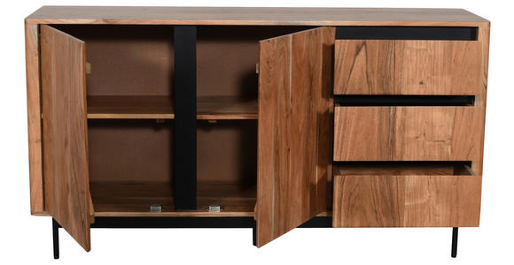 SIDEBOARD Akazie massiv Schwarz, Akaziefarben Einlegeböden  - Schwarz/Akaziefarben, Natur, Holz/Holzwerkstoff (150/80/40cm) - Carryhome