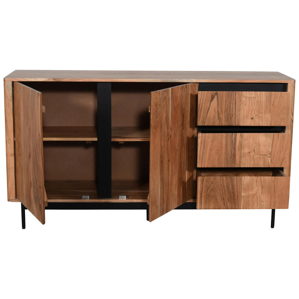 Thumbnail - Carryhome Sideboard, Schwarz, Akazie, Holz, Metall, Holzwerkstoff, Akazie, massiv, 2 Fächer, 3 Schubladen, 150x80x40 cm,...