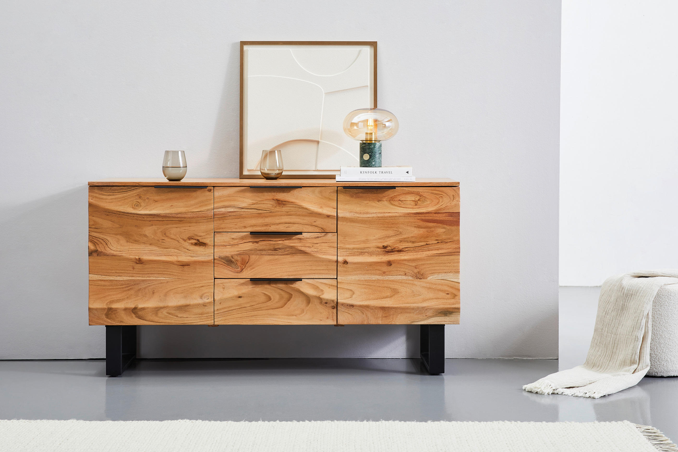 SIDEBOARD  in 145/76/40 cm  - Schwarz/Akaziefarben, MODERN, Holz/Metall (145/76/40cm) - Livetastic