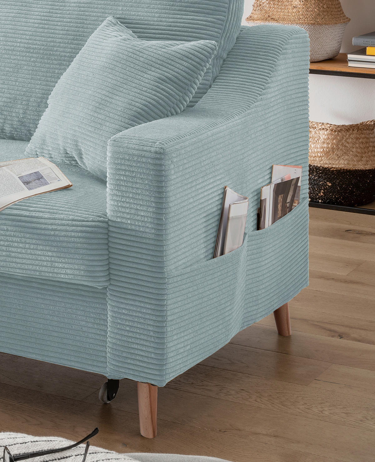 ECKSOFA Hellblau Cord  - Naturfarben/Hellblau, Design, Holz/Textil (150/228cm) - P & B