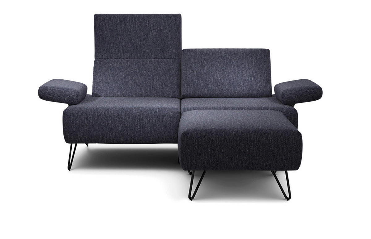 2-SITZER-SOFA Chenille Blau  - Blau/Schwarz, Design, Textil/Metall (164-194/85/86-94cm) - SENSOO