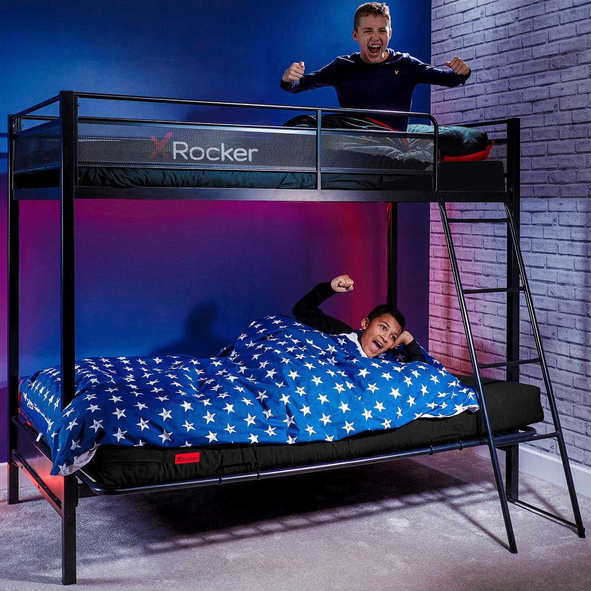 ETAGENBETT 90/190 cm,  in Schwarz, Matratze, Lattenrost  - Schwarz, MODERN, Metall (90/190cm) - X Rocker