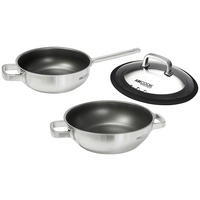 PFANNENSET Wokset - SENNA S3 PLUS Edelstahl 3-teilig  - Edelstahlfarben/Schwarz, Basics, Glas/Kunststoff (24-28cm) - Am Cook