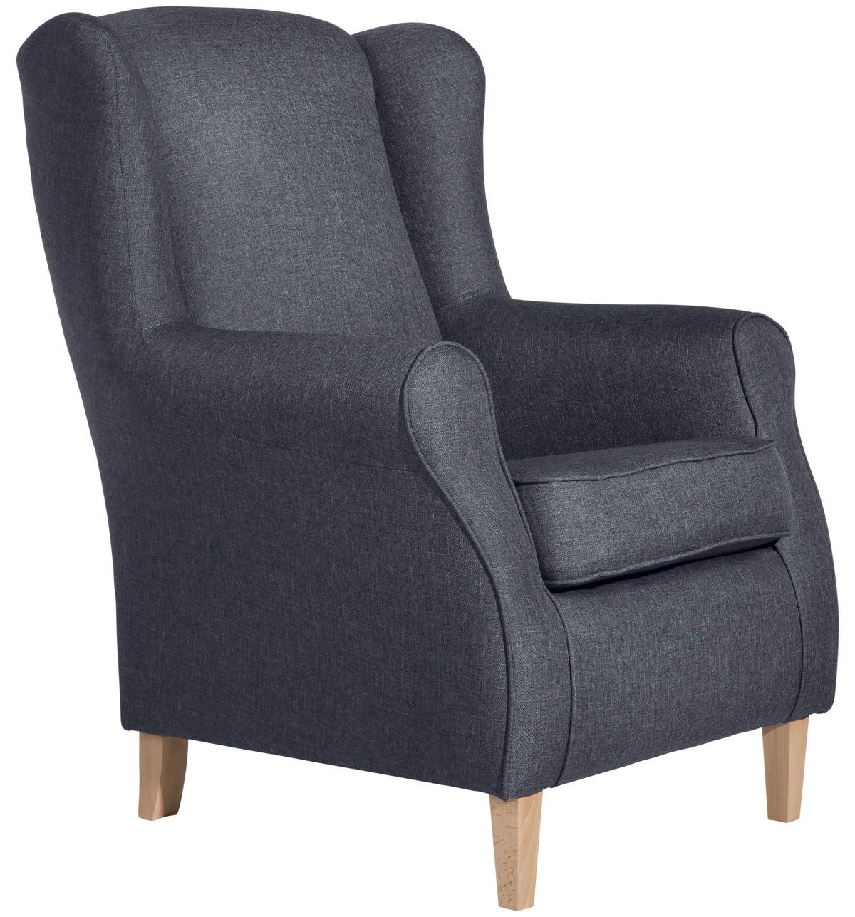 OHRENSESSEL in Flachgewebe Blaugrau  - Buchefarben/Blaugrau, Design, Holz/Textil (77/103/86cm) - Max Winzer