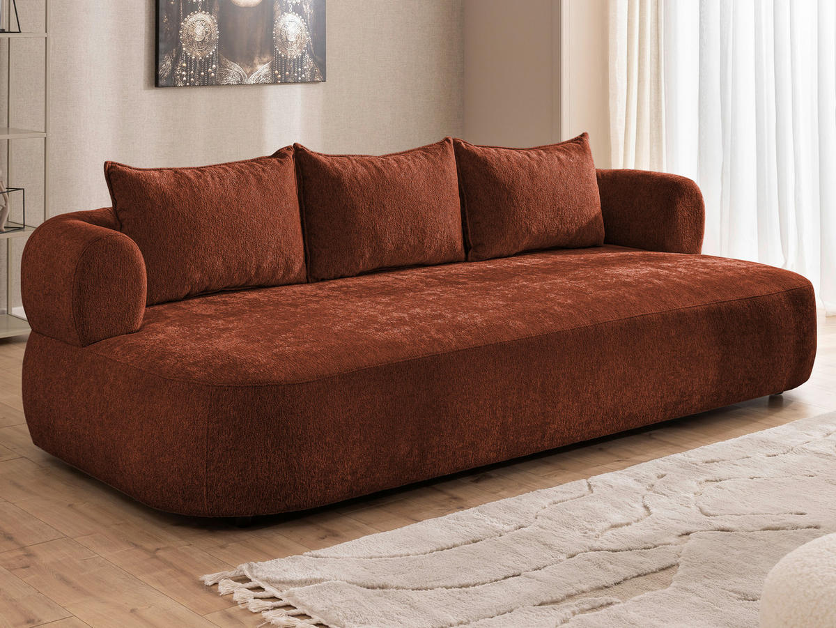 BIGSOFA Chenille Rostfarben  - Rostfarben/Schwarz, Design, Kunststoff/Textil (240/76/122cm) - Livetastic