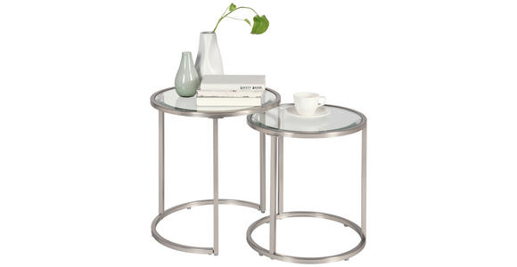 SATZTISCH 46/41/46/41/48/43 cm Silberfarben rund  - Silberfarben, Design, Glas/Metall (46/41/46/41/48/43cm) - Xora
