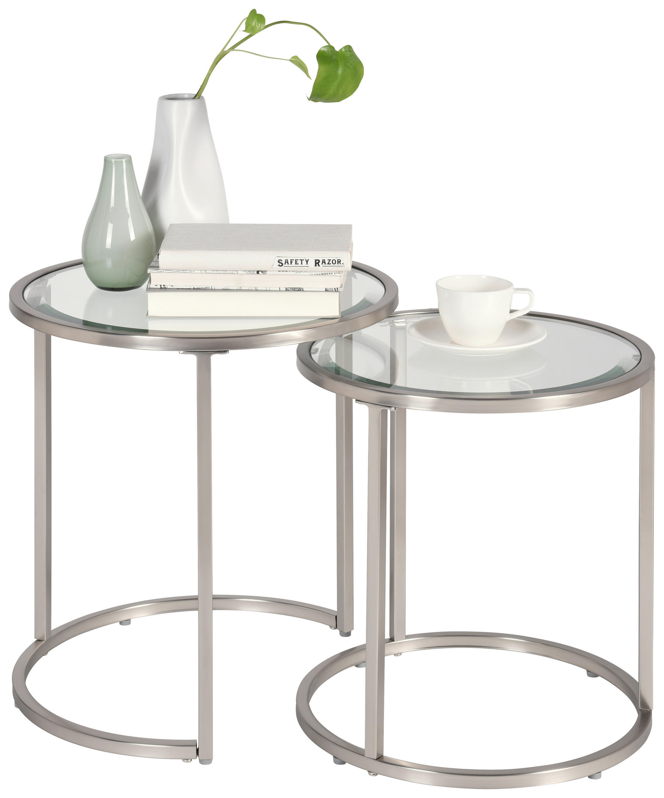 SATZTISCH 46/41/46/41/48/43 cm Silberfarben rund  - Silberfarben, Design, Glas/Metall (46/41/46/41/48/43cm) - Xora