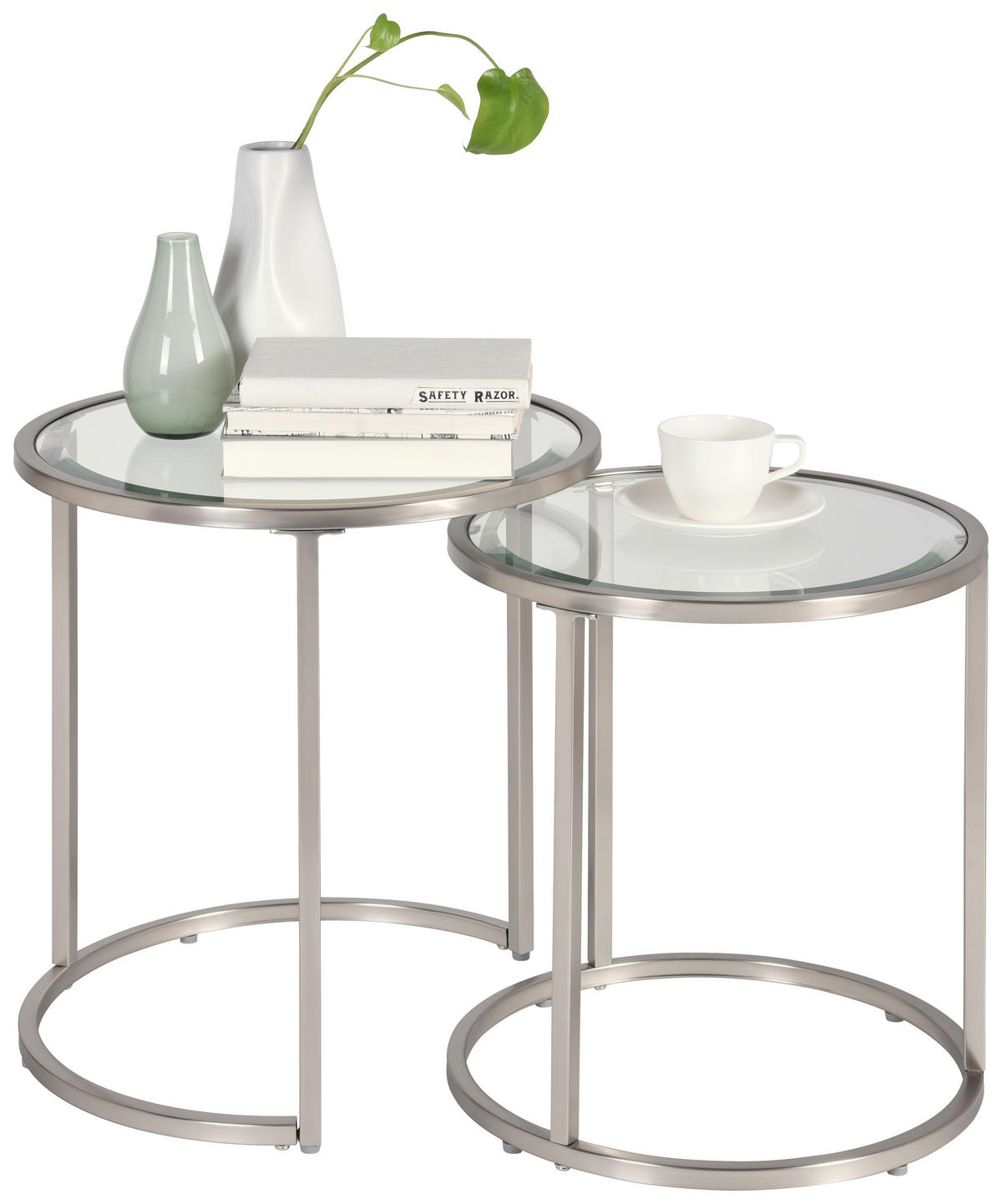 SADA ZASÚVACÍCH STOLÍKOV, strieborná, kov, sklo, 46/41/46/41/48/43 cm - strieborná, Design, kov/sklo (46/41/46/41/48/43cm) - Xora