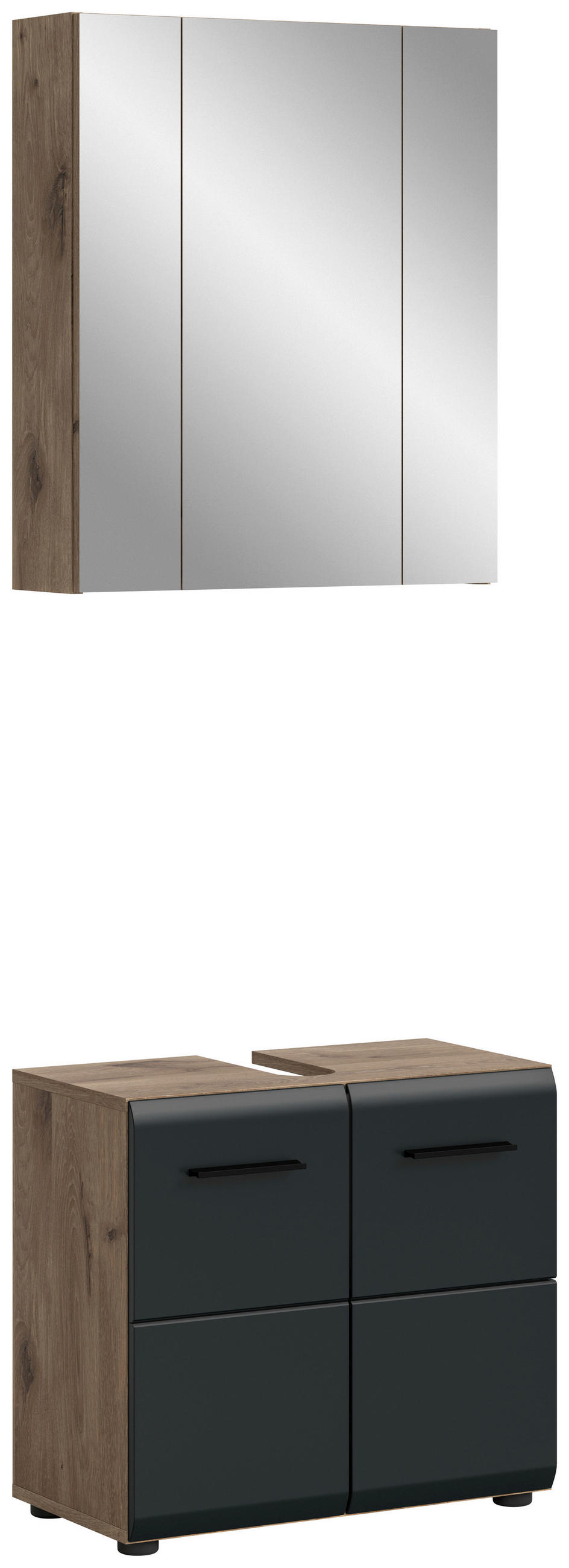 BADEZIMMER 2-teilig  in 60 cm  - Eiche dunkel/Schwarz, Basics, Holzwerkstoff/Kunststoff (60cm) - MID.YOU