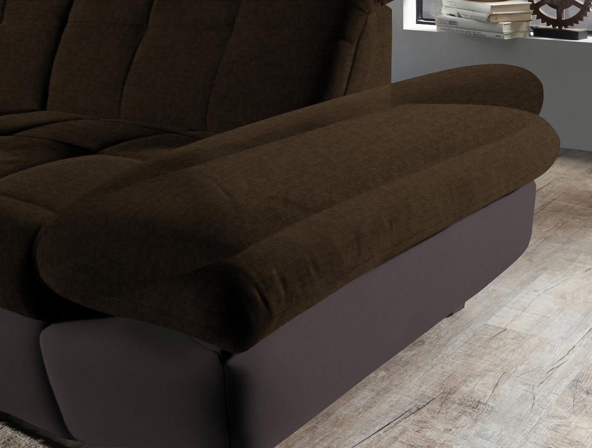 ECKSOFA in Mikrofaser Braun  - Schwarz/Braun, Design, Textil/Metall (341/204cm) - Xora