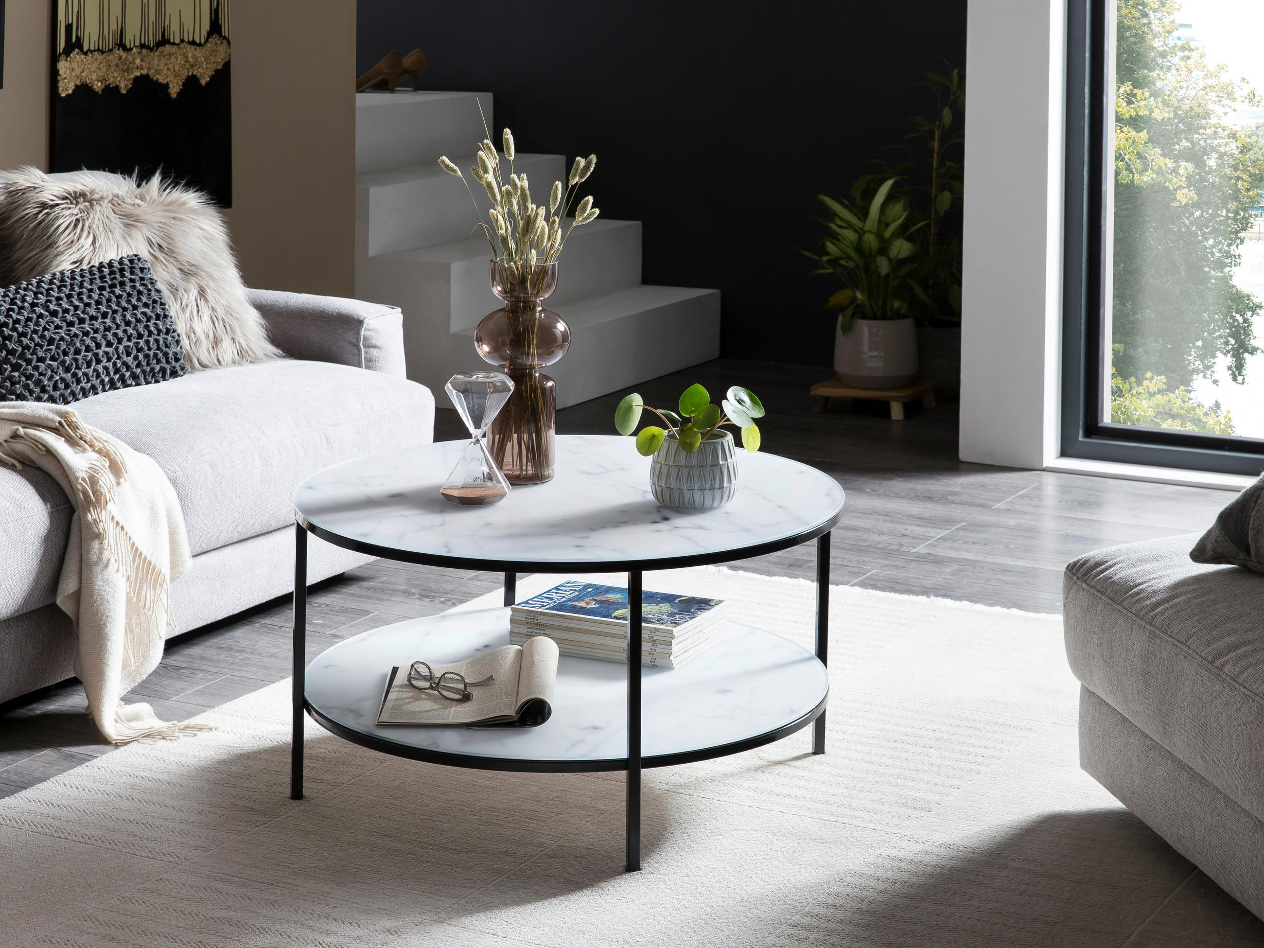 COUCHTISCH 80/80/45 cm rund Schwarz, Weiß  - Schwarz/Weiß, Design, Glas/Metall (80/80/45cm) - Livetastic