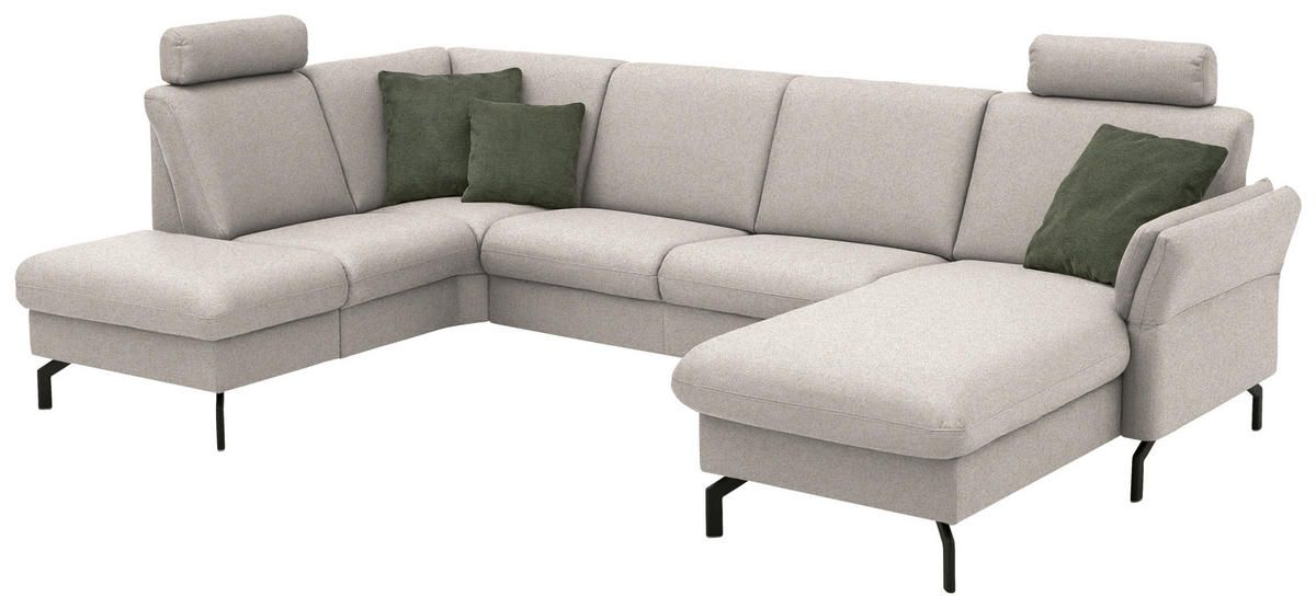 WOHNLANDSCHAFT Flachgewebe Beige  - Beige/Schwarz, Konventionell, Textil/Metall (190/307/170cm) - Beldomo Comfort