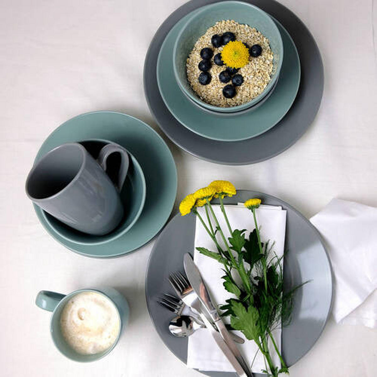 KOMBISERVICE Pastell Selection 16-teilig  - Mintgrün, Basics, Keramik (31,3/32,5/31,5cm) - Mäser
