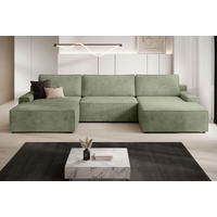 WOHNLANDSCHAFT Cord Grün  - Schwarz/Grün, Modern, Kunststoff/Textil (168/333/168cm) - Trendmanufaktur