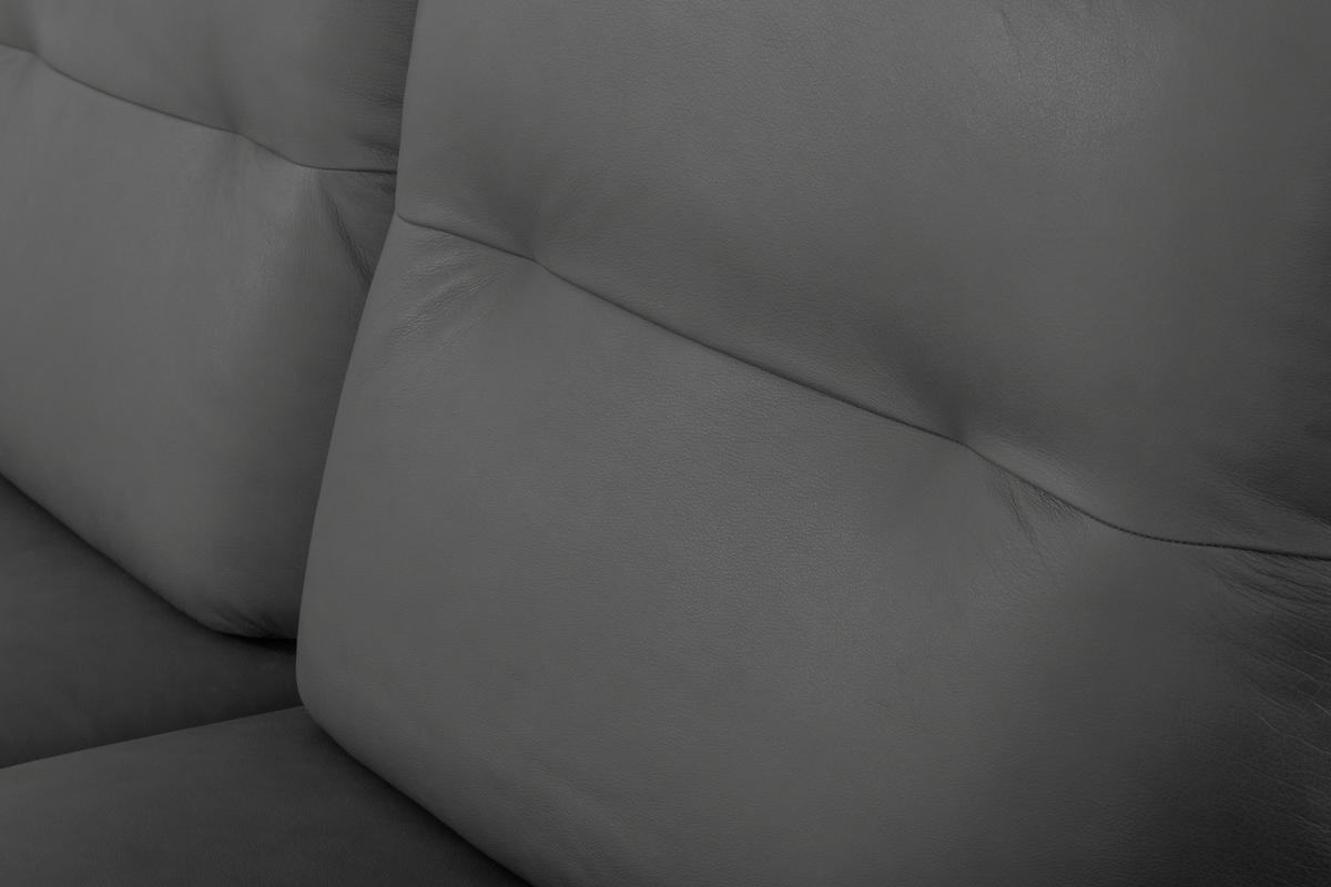 ECKSOFA Dunkelgrau Echtleder Rücken echt, Armteilverstellung, Kopfteilverstellung, Sitztiefenverstellung  - Dunkelgrau/Schwarz, Design, Leder/Metall (160/235cm) - Celina Home