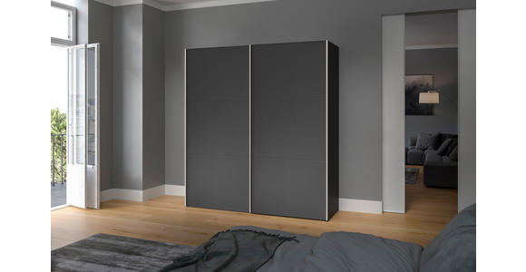 SCHWEBETÜRENSCHRANK  in Anthrazit, Schwarz  - Edelstahlfarben/Anthrazit, Design, Holzwerkstoff (203/215/65cm) - Carryhome