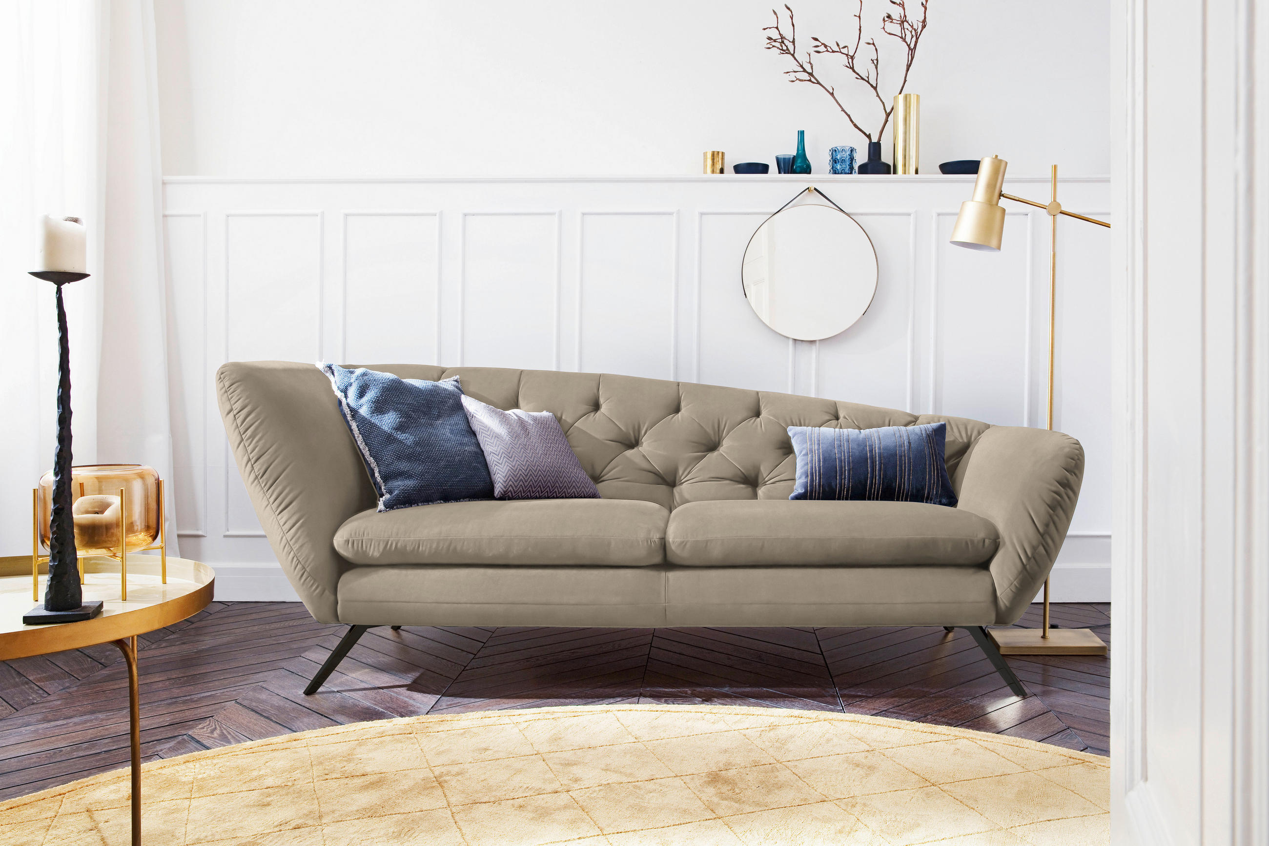 CHESTERFIELD-SOFA Mikrofaser Taupe  - Taupe/Schwarz, Design, Textil/Metall (223/84/90cm) - Pure Home Lifestyle