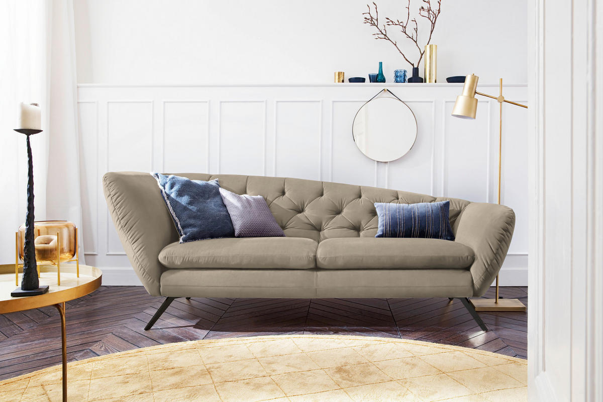 CHESTERFIELD-SOFA in Mikrofaser Taupe  - Taupe/Schwarz, Design, Textil/Metall (223/84/90cm) - Pure Home Lifestyle