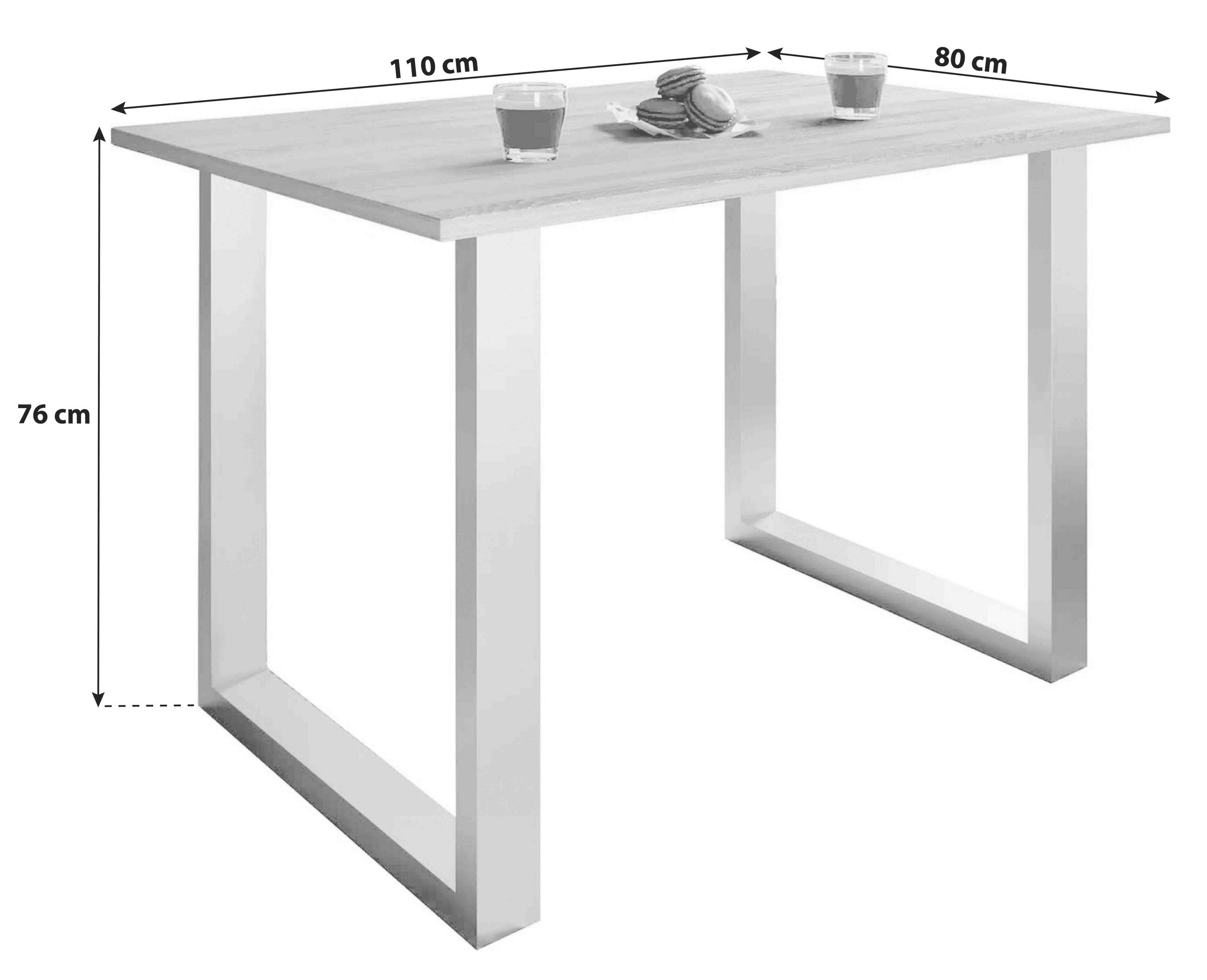 ESSTISCH Silberfarben, Weiß  - Silberfarben/Weiß, Basics, Holzwerkstoff (110/80/76cm) - MID.YOU