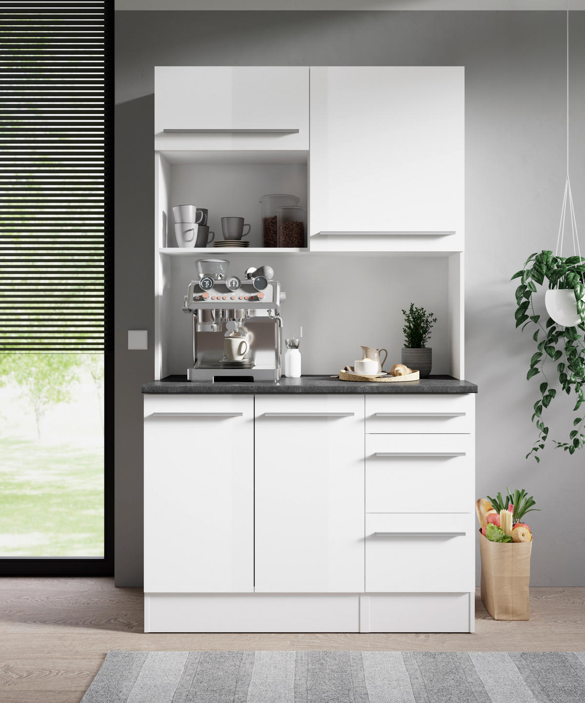 BUFFET 120/211/60 cm  in Weiß Hochglanz  - Weiß Hochglanz/Silberfarben, LIFESTYLE, Holzwerkstoff/Kunststoff (120/211/60cm) - P & B