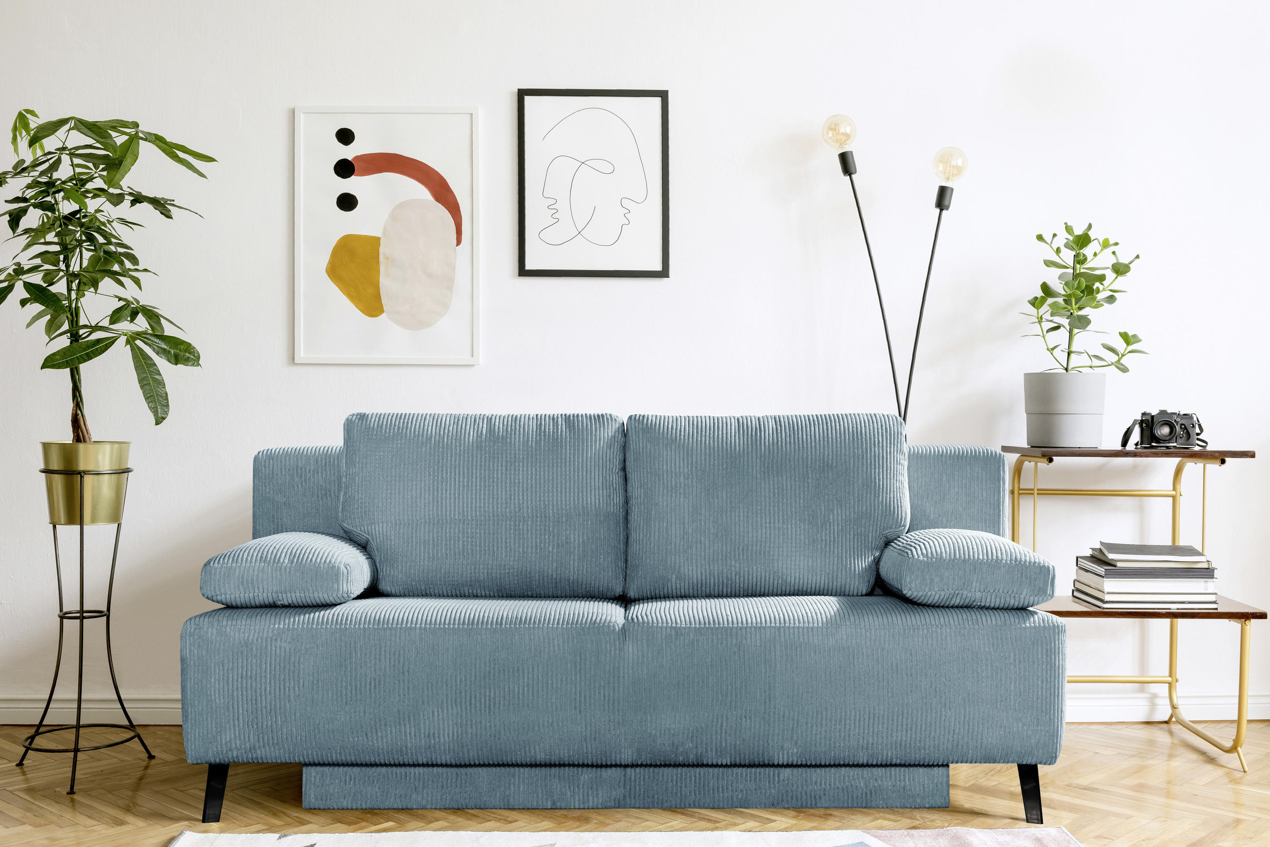 SCHLAFSOFA in Cord Türkis  - Türkis/Schwarz, Modern, Textil/Metall (197/92/88cm) - Novel
