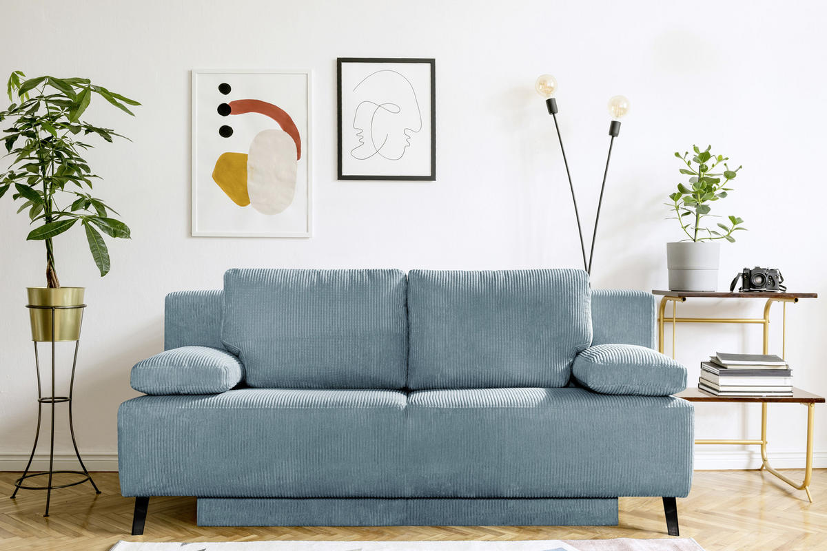 SCHLAFSOFA in Cord Türkis  - Türkis/Schwarz, MODERN, Textil/Metall (197/92/88cm) - Novel