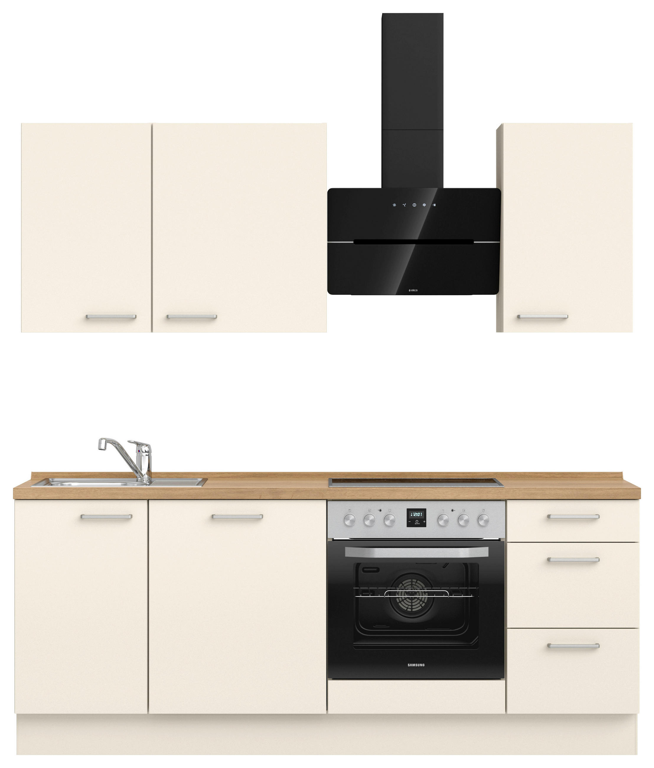 KÜCHENLEERBLOCK 210 cm   in Eichefarben, Magnolie  - Edelstahlfarben/Eichefarben, MODERN, Holzwerkstoff/Metall (210cm) - Nobilia