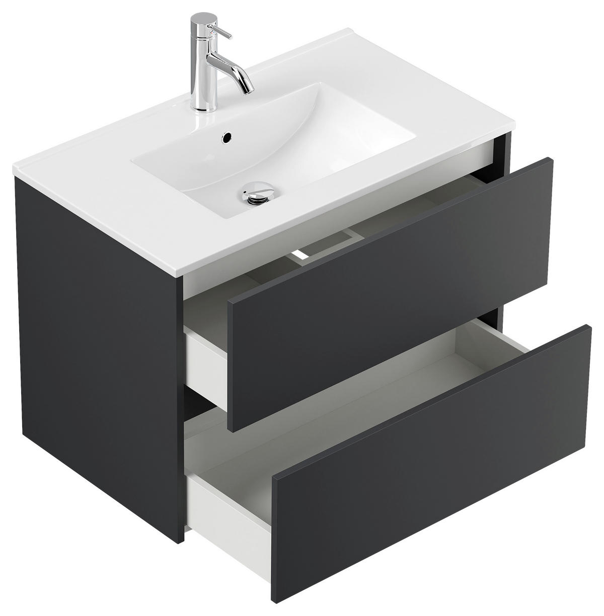 BADEZIMMER 2-teilig  in 80 cm  - Graphitfarben/Weiß, Basics, Keramik/Holzwerkstoff (80cm) - MID.YOU