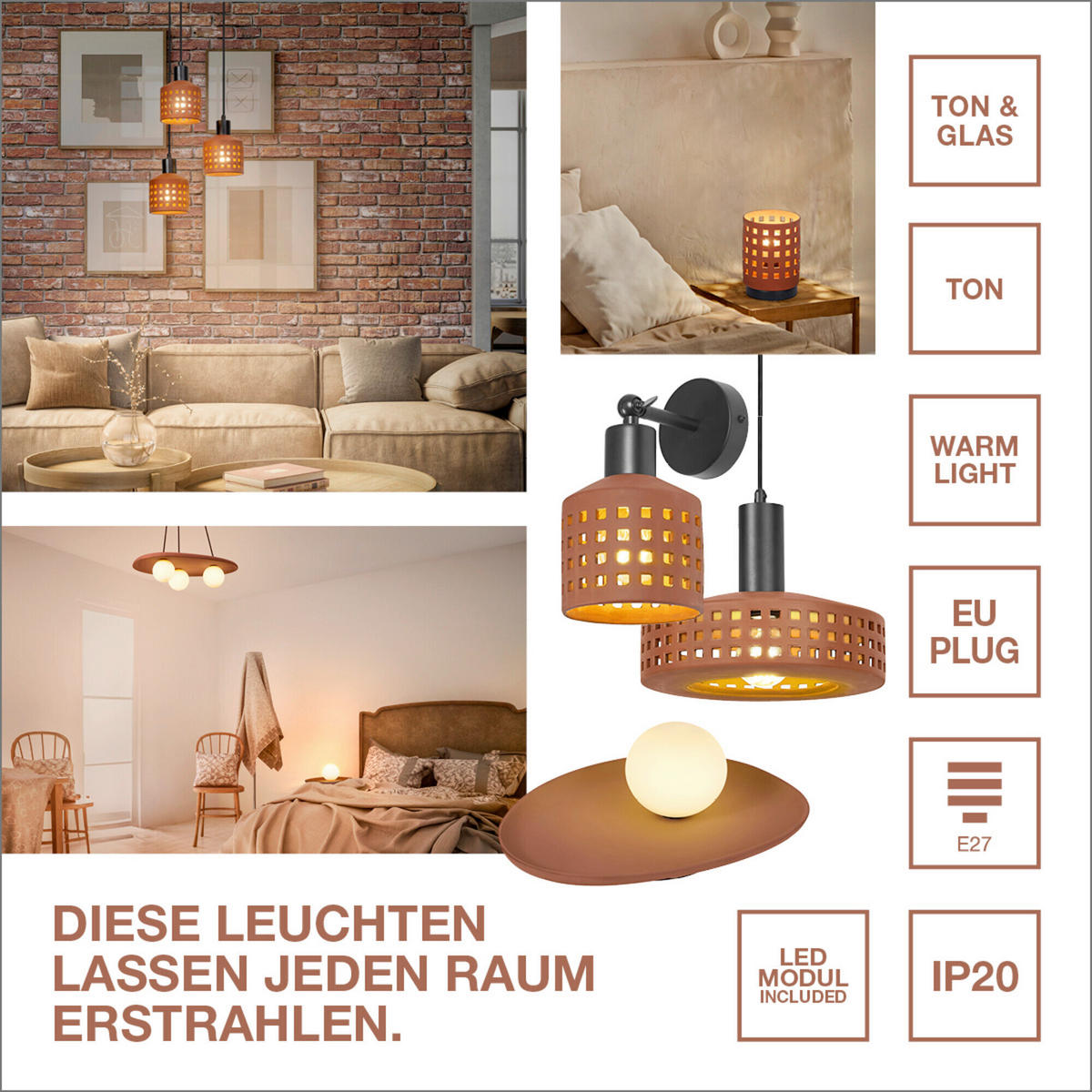 STRAHLER 37.5/16.8/22.7 cm   - Braun, Basics, Keramik/Metall (37.5/16.8/22.7cm) - Osram