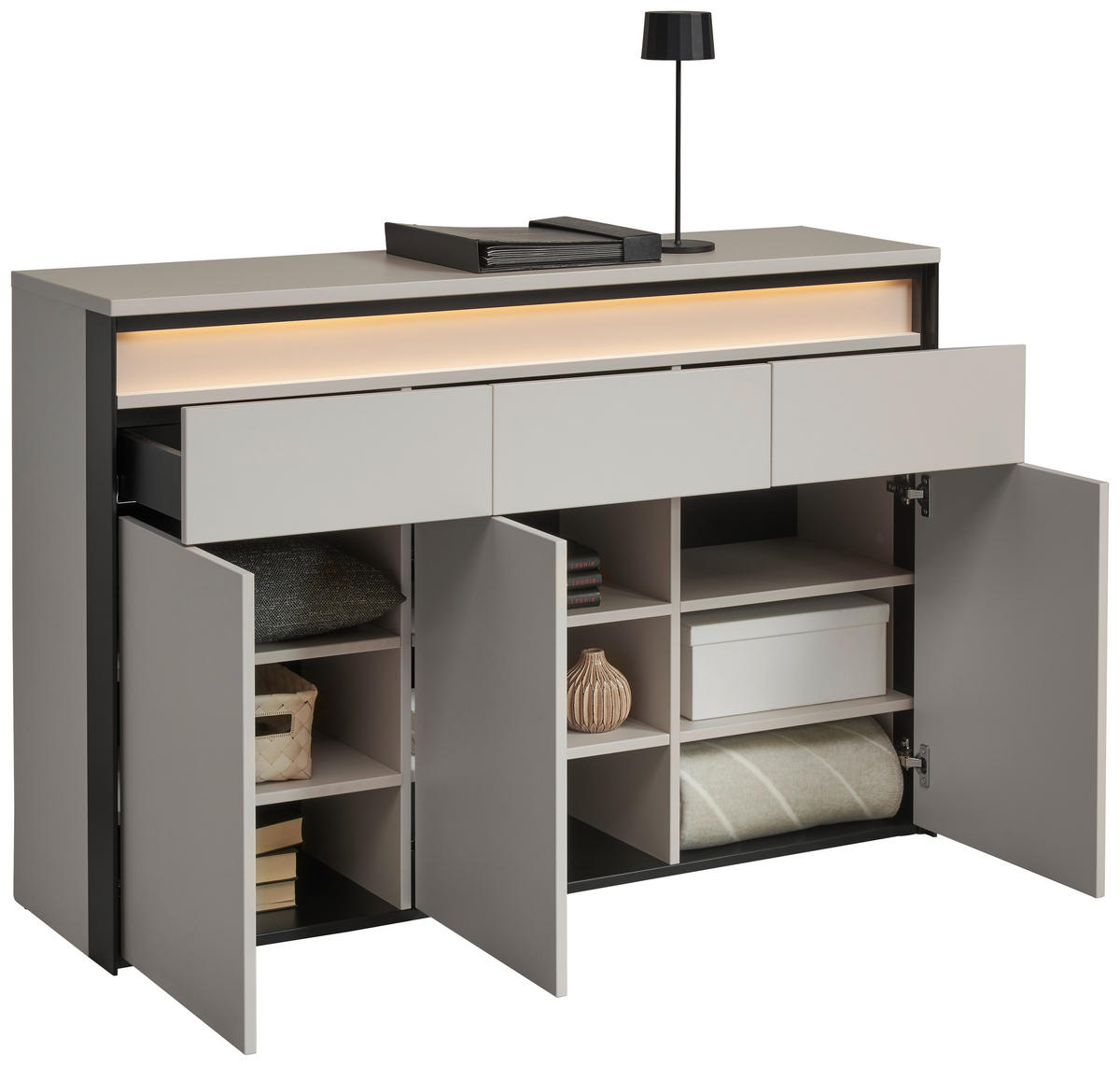 SIDEBOARD  in 130/88/38 cm  - Beige/Schwarz, KONVENTIONELL, Holzwerkstoff (130/88/38cm) - Voleo
