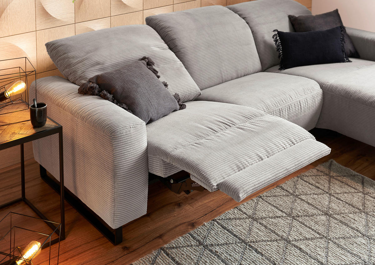 ECKSOFA in Cord Grau  - Schwarz/Grau, Konventionell, Textil/Metall (266/180cm) - Hom`in
