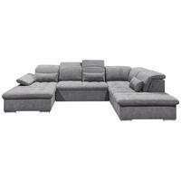 WOHNLANDSCHAFT Grau Mikrovelours  - Dunkelgrau/Silberfarben, KONVENTIONELL, Kunststoff/Textil (188/340/240cm) - MID.YOU