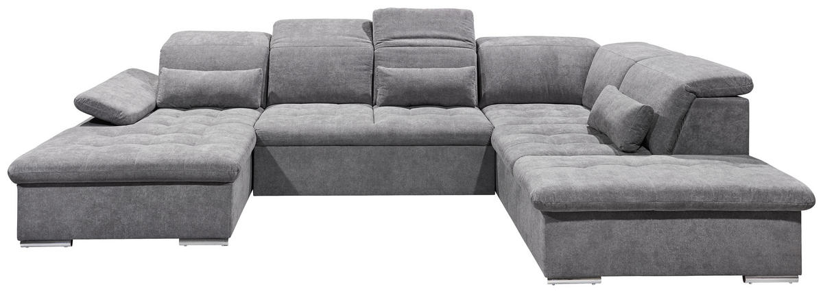 WOHNLANDSCHAFT Grau Mikrovelours  - Dunkelgrau/Silberfarben, KONVENTIONELL, Kunststoff/Textil (188/340/240cm) - MID.YOU