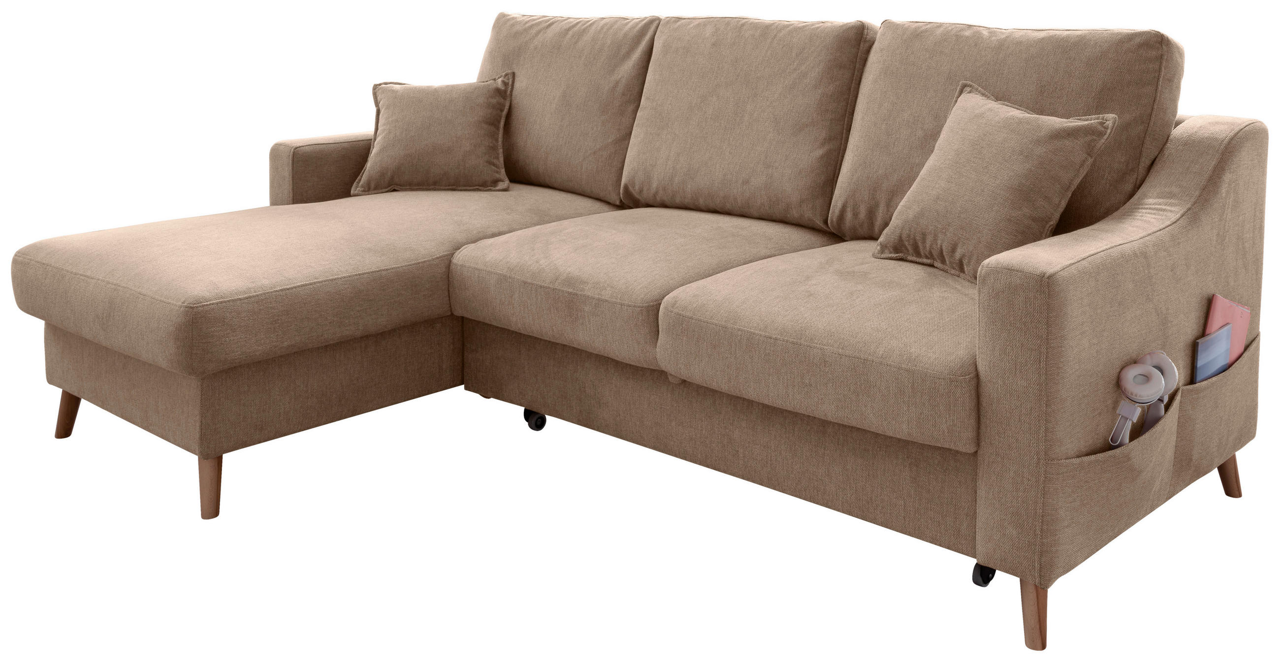 ECKSOFA Valentina Hellbraun Chenille  - Hellbraun/Naturfarben, MODERN, Holz/Textil (150/228cm) - Livetastic