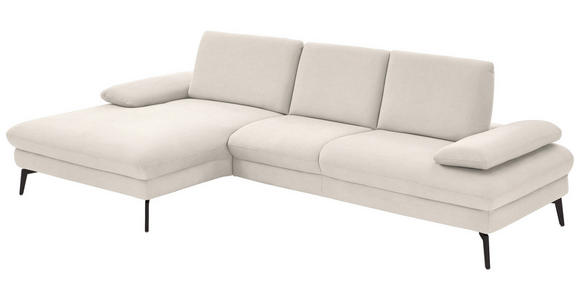 ECKSOFA in Chenille, Mikrofaser Creme 157/299 cm - Creme/Schwarz, Design, Textil/Metall (157/299cm) - Dieter Knoll