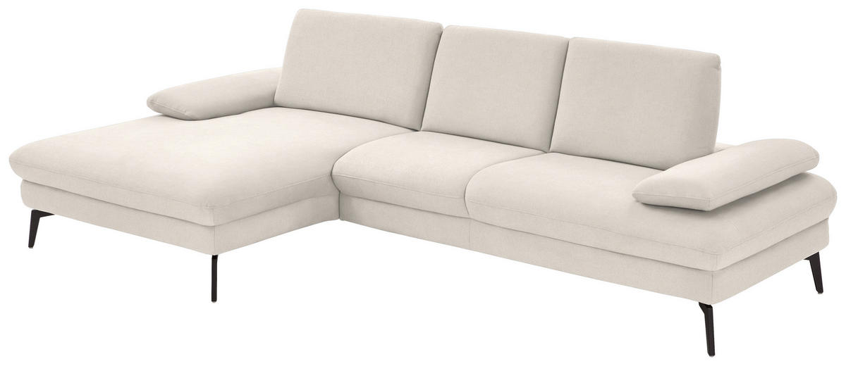 ECKSOFA in Chenille, Mikrofaser Creme  - Creme/Schwarz, Design, Textil/Metall (157/299cm) - Dieter Knoll