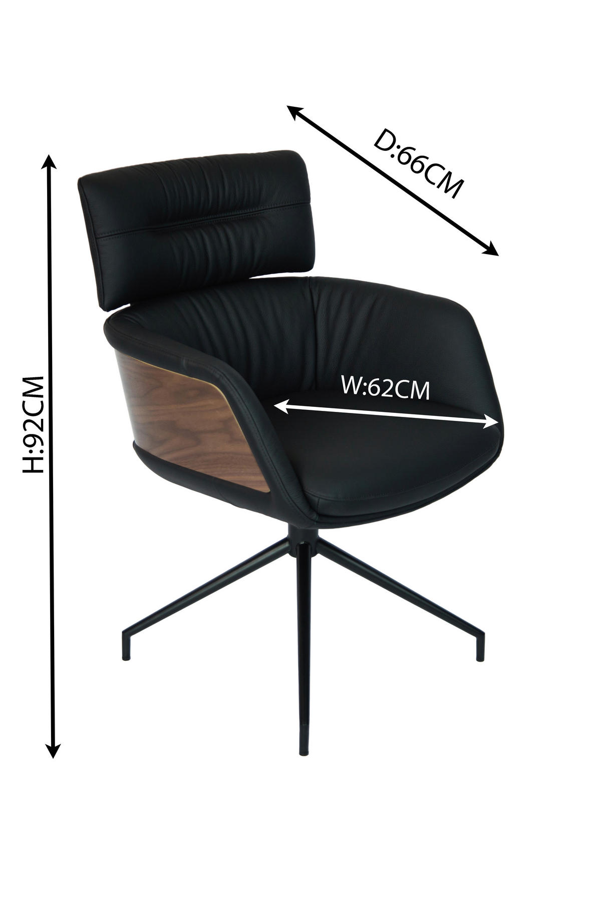 ARMLEHNSTUHL  in Eisen Echtleder pigmentiert  - Walnussfarben/Schwarz, Design, Leder/Holz (62/92/66cm) - Dieter Knoll