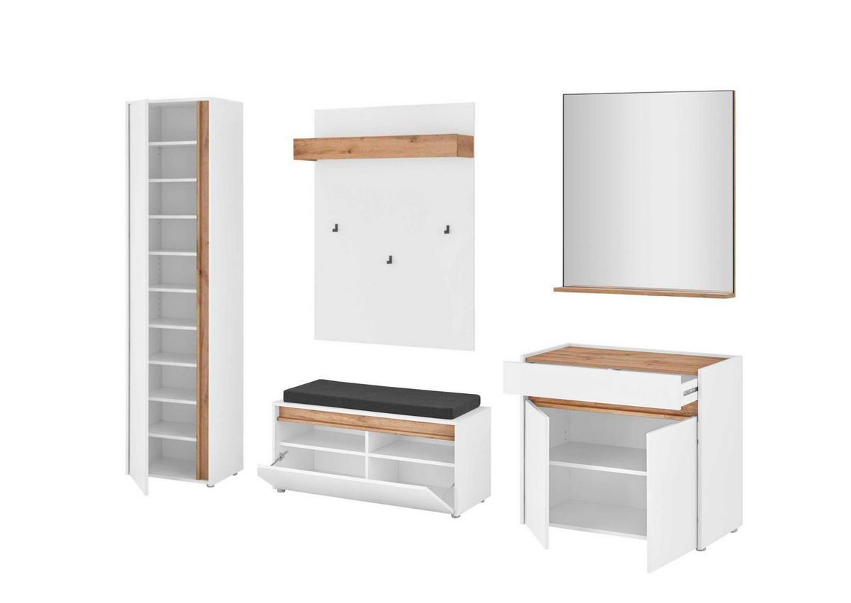 GARDEROBE 6-teilig  in 260/200/40 cm  - Eiche Wotan/Weiß, Design, Holzwerkstoff/Textil (260/200/40cm) - Modante