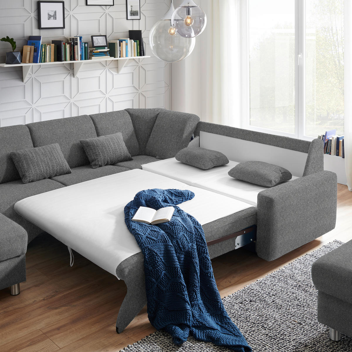WOHNLANDSCHAFT in Chenille Grau  - Alufarben/Grau, KONVENTIONELL, Kunststoff/Textil (158/322/236cm) - Sedda