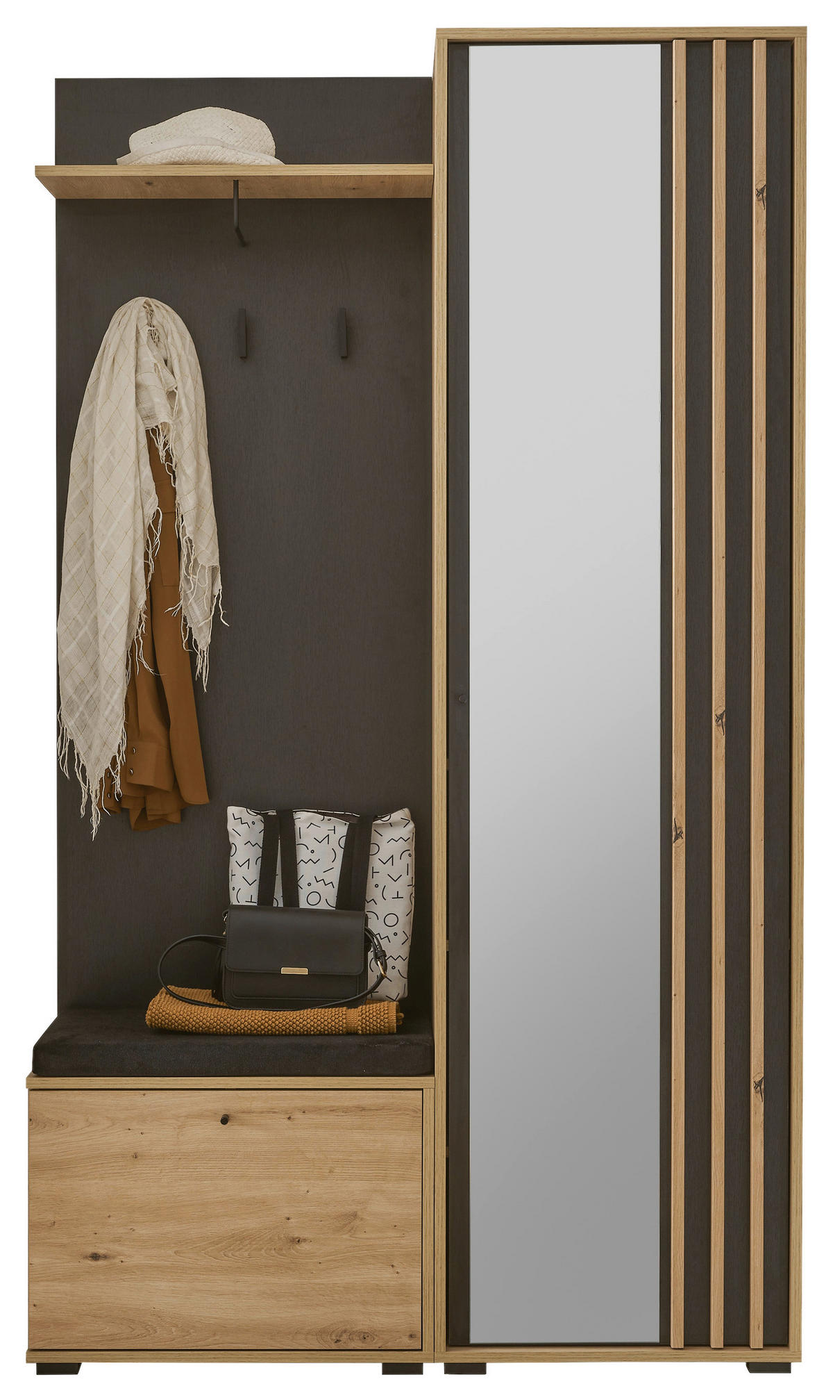 GARDEROBE 5-teilig  in 114/197/40 cm  - Schwarz/Eiche Artisan, Design, Glas/Holzwerkstoff (114/197/40cm) - Carryhome