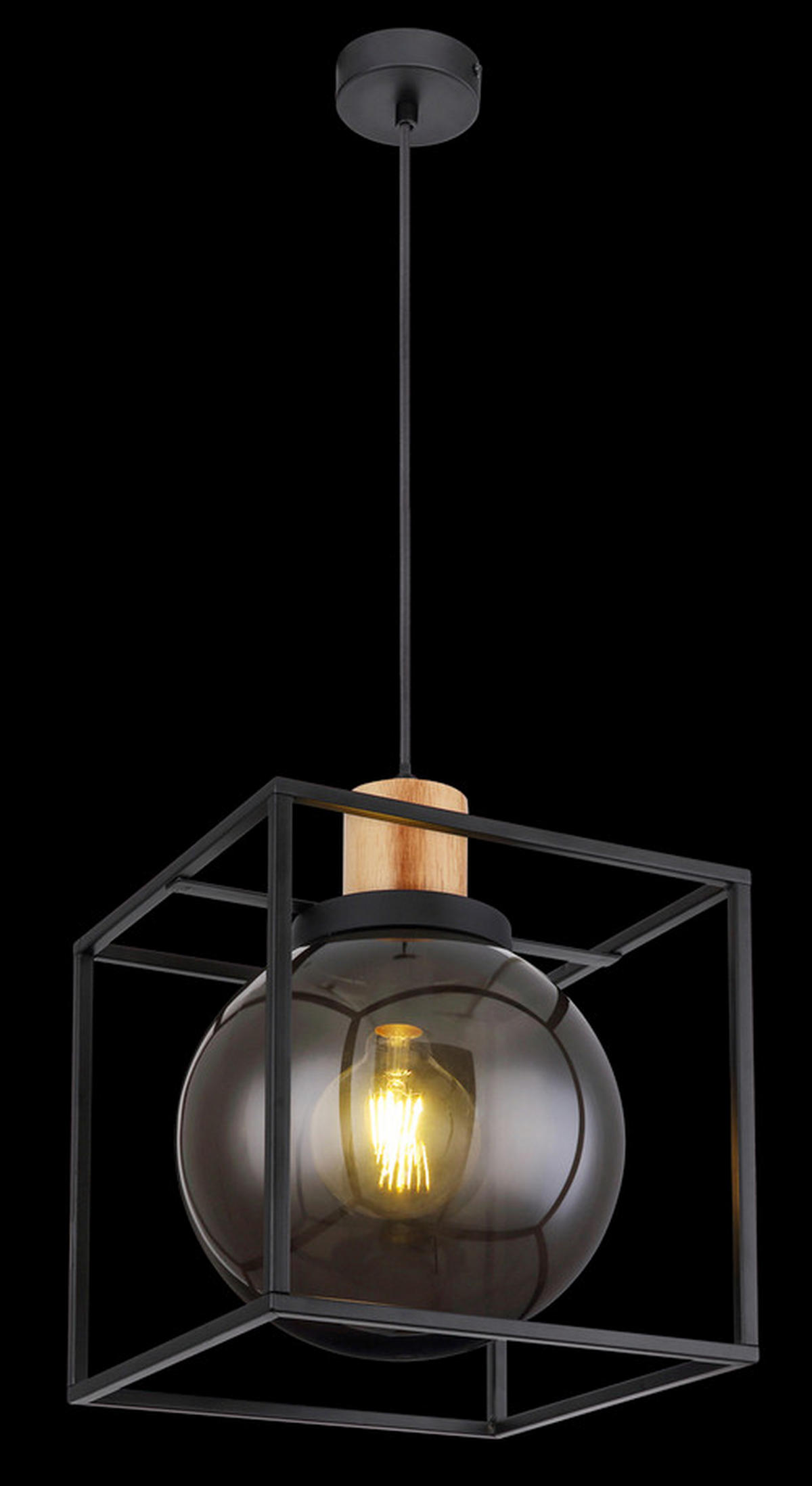 HÄNGELEUCHTE 28/28/120 cm    - Schwarz/Naturfarben, Design, Holz/Kunststoff (28/28/120cm) - Globo