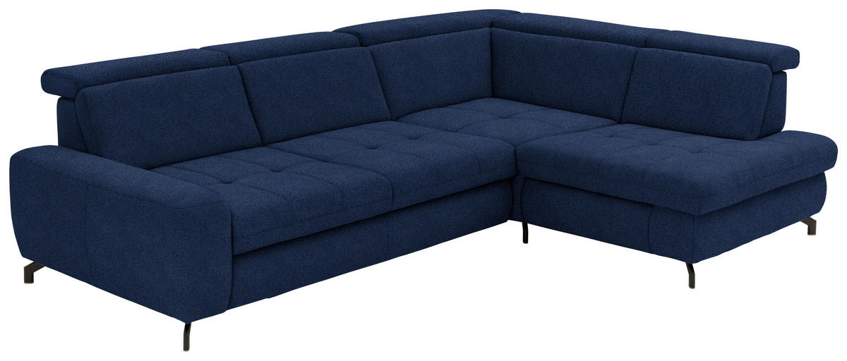 ECKSOFA in Chenille Dunkelblau  - Schwarz/Dunkelblau, Design, Textil/Metall (310/220cm) - Beldomo Style