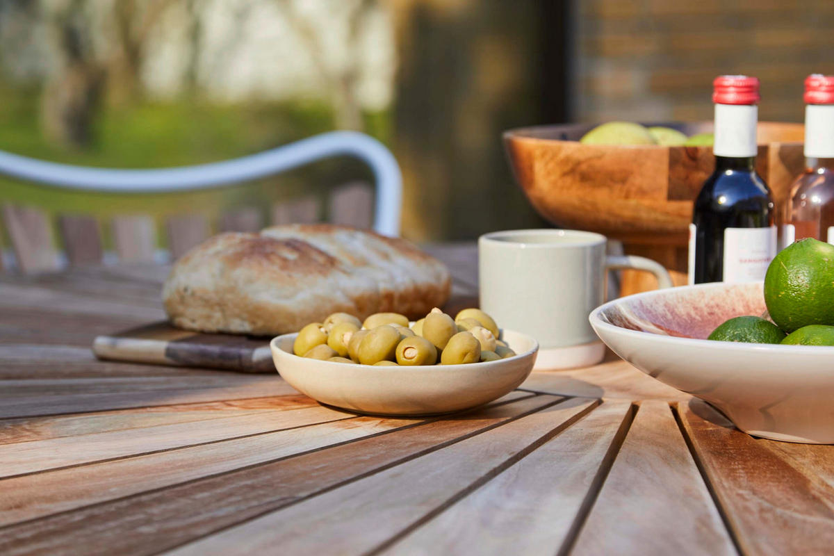 GARTENTISCH 130/130/74 cm Holz, Metall rund  - Weiß Hochglanz/Teakfarben, Natur, Holz/Metall (130/130/74cm) - Gardenson